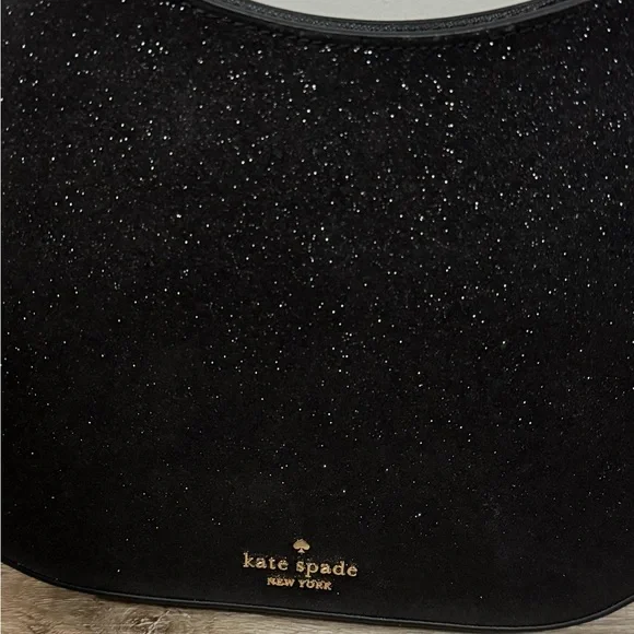 Kate Spade Black Sparkly Textured Shoulder Bag with Crescent Design NWT - Picture 7 of 12
